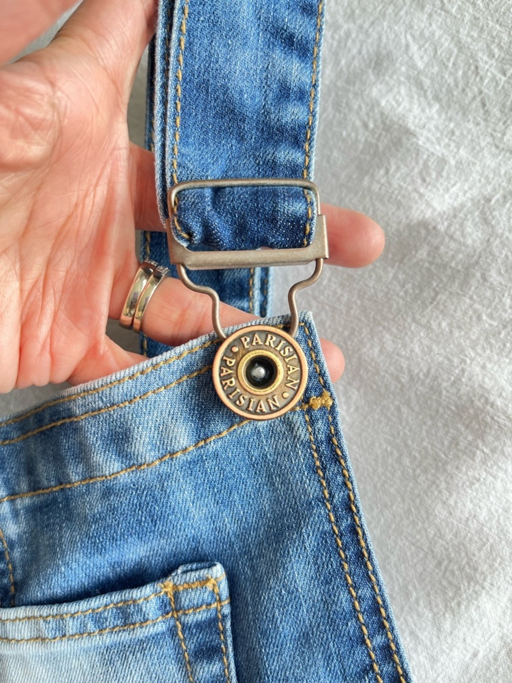 Parisian Collection Luxury Line Distressed Denim Dungaree Overalls Size 9 Y2K - Picture 14 of 14